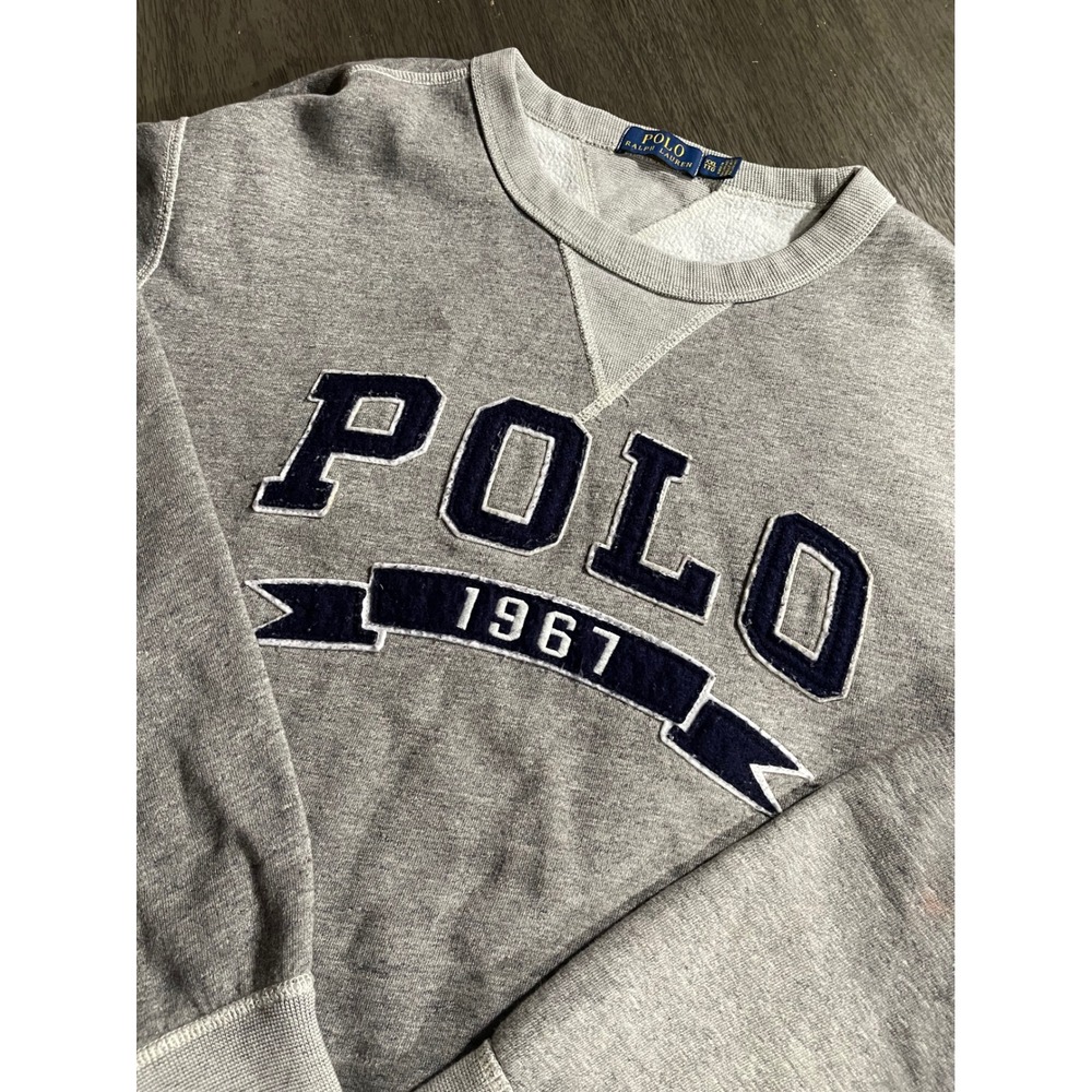 Polo Ralph Lauren Mens XXL Gray Sweatshirt 1967 Varsity Applique Fleece Crewneck